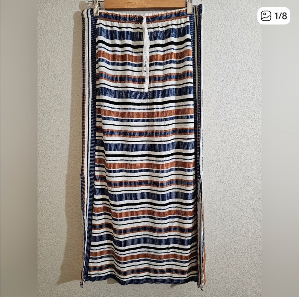 Max Studio Boho Striped Skirt in Navy and White